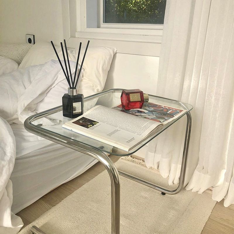 Contemporary Sled Glass Metal Side Table Rectangular Bedside End Table Clearhalo 'Coffee & Accent Tables' 'End & Side Tables' 'end_side_tables' 'furn' 'furn_end_side_tables' 'Furniture' 'Living Room Furniture' 1200x1200_fb0eaace-af8a-4f69-99c1-2be89b914290