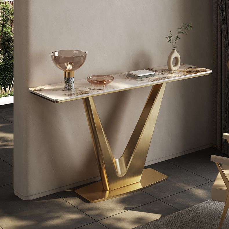 14 inch Wide Glam Console Table Stone Rectangle Accent Table for Hall