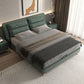 Glam Genuine Leather Solid Color Mattress Includedwith Headboard Bed Frame
