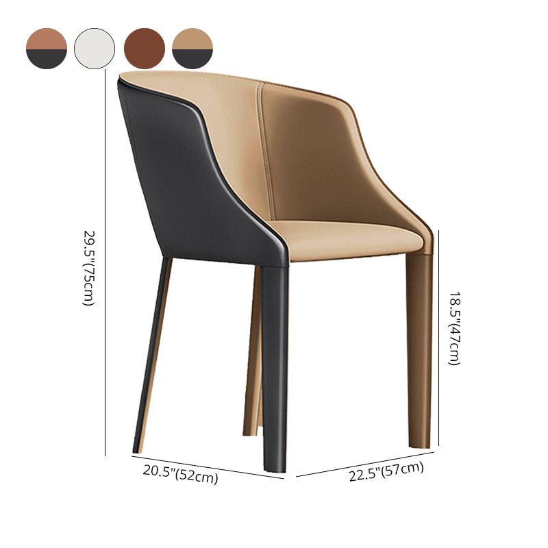 Leather Metal Contemporary Dining Chair Dining Room Solid Back Chair with Arm Clearhalo ' kitchen&dining_furn' 'Dining Chairs' 'Dining Tables & Seating' 'dining_chair' 'furn' 'furn_dining_chair' 'Furniture' 'furniture_dining_chair' 'Kitchen & Dining Furniture' 'kitchen' 1200x1200_fb1ca543-4b4c-41c5-afd0-5b21d41ffe86