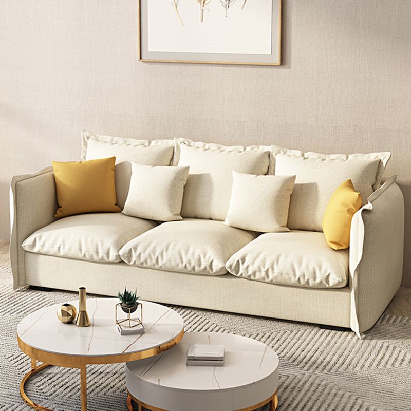 White Faux Leather/Cotton Blend Sofa Square Arm Couch with Pillow Back Clearhalo 'furn' 'furn_sofas' 'Furniture' 'furniture_sofas' 'Living Room Furniture' 'Sofa' 'sofas' 1200x1200_fb1f3518-5da6-42e6-bc0f-50b3244d183e