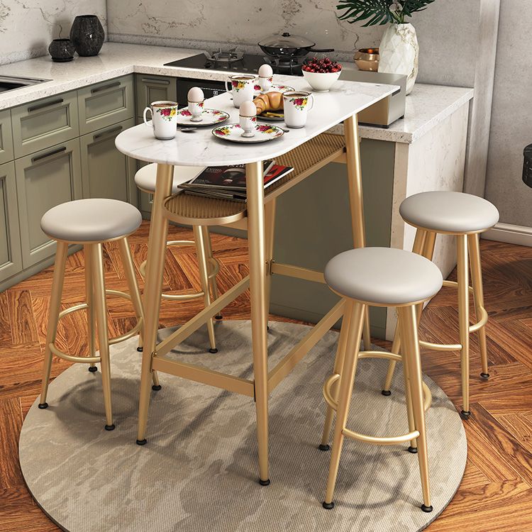 Stone Indoor Glam Bar Dining Table Iron Four Leg Pedestal Bistro Table with Footrest Clearhalo 'Bar Furniture' 'Bar Tables' 'bar_tables' 'furn' 'furn_bar_tables' 'Furniture' 'furniture_bar_tables' 'Kitchen & Dining Furniture' 'kitchen&dining_furn' 'kitchen' 1200x1200_fb1f6530-0306-4109-9099-ea01a8967e18