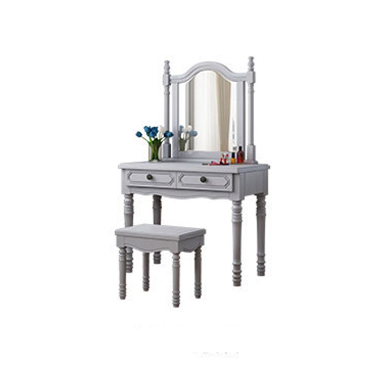 Tradizionale comò con set di vanità a specchio con 2 cassetti e sgabelli