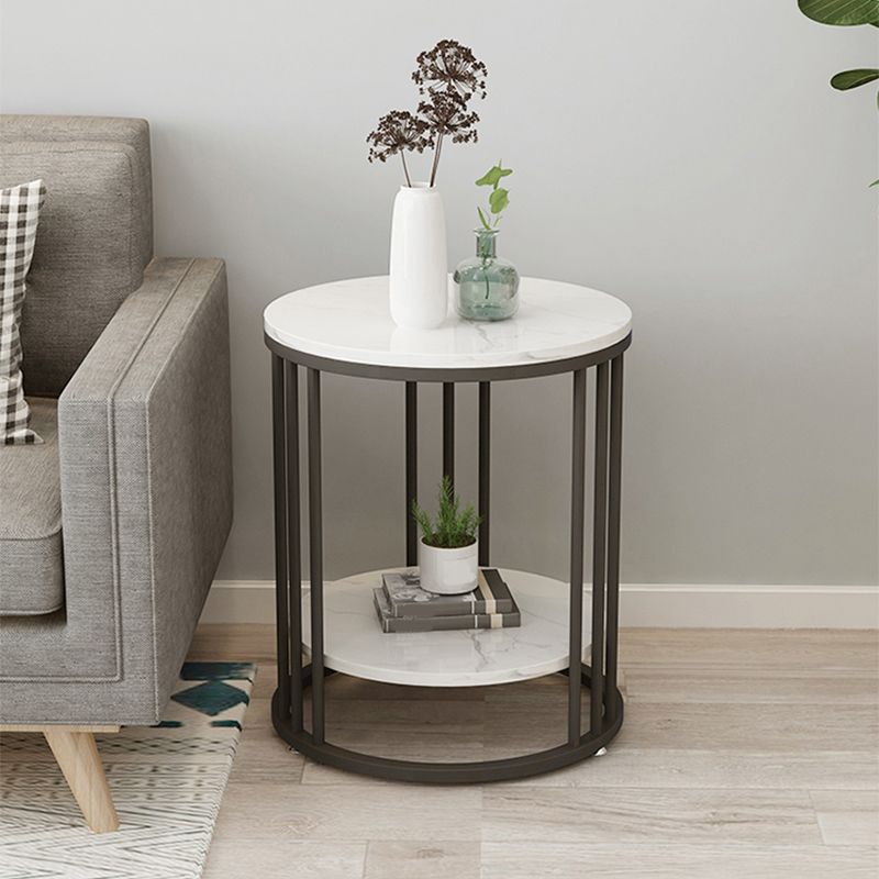 Round Marble Top End Table Modern Black/Golden Frame Base Storage Side Table Clearhalo 'Coffee & Accent Tables' 'End & Side Tables' 'end_side_table' 'Furniture' 'furniture_end_side_table' 'Living Room Furniture' 1200x1200_fb202803-2ceb-422d-b515-7cccc9ea6672