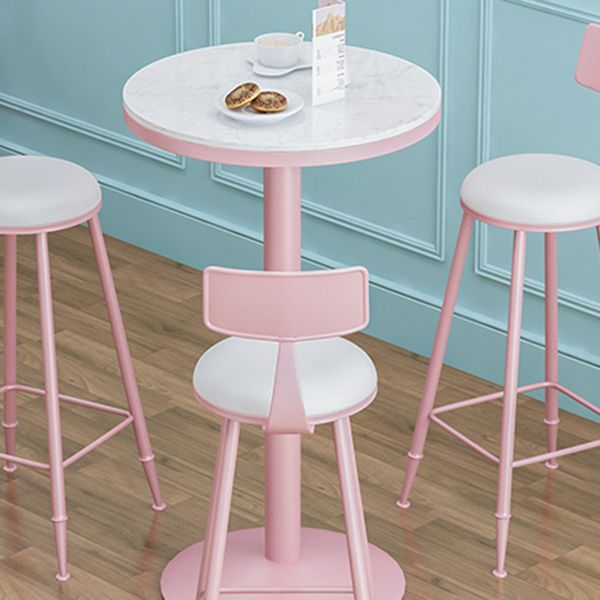 Industrial Metal Pink Bar Table Marble White 23.6"W Top Bistro Table for Cafe Clearhalo 'Bar Furniture' 'Bar Tables' 'bar_tables' 'furn' 'furn_bar_tables' 'Furniture' 'furniture_bar_tables' 'Kitchen & Dining Furniture' 'kitchen&dining_furn' 'kitchen' 1200x1200_fb207980-f56d-421c-bd45-3614cf824f37
