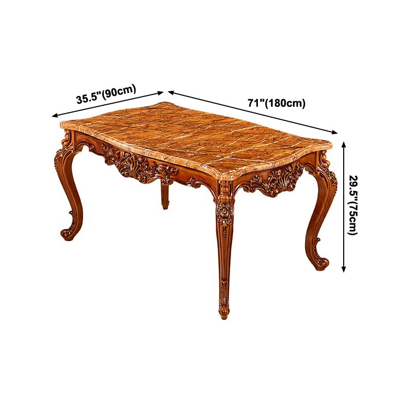 Rectangle Victorian Style Dining Table Brown Tone Fixed Table with Marble Clearhalo ' dining_table' 'Dining Tables & Seating' 'Dining Tables' 'furn' 'furn_dining_table' 'Furniture' 'furniture_dining_table' 'Kitchen & Dining Furniture' 'kitchen&dining_furn' 'kitchen' 'kitchen_dining_table' 1200x1200_fb218c4e-7d6d-4e08-88c4-310408da9074
