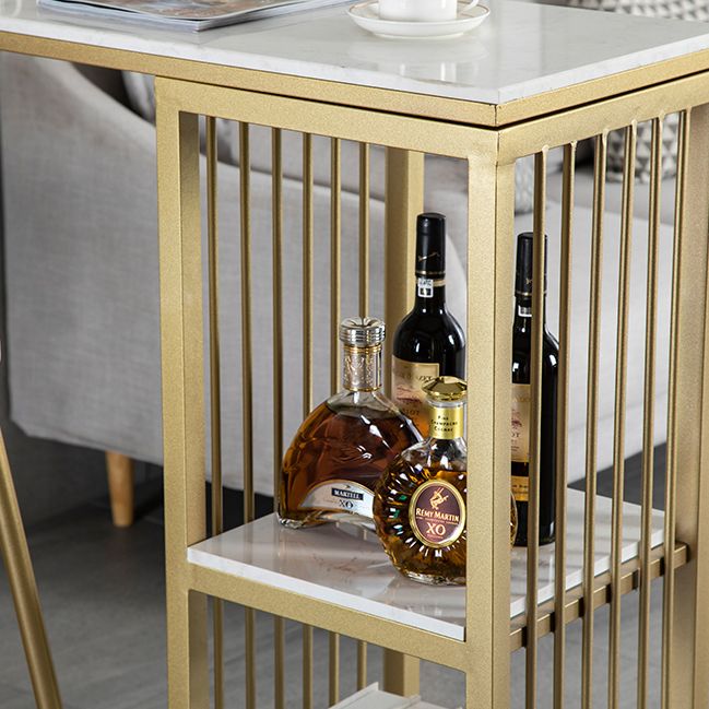 Glam Rectangle Bar Dining Table White Faux Marble Top Iron Indoor Bistro Table with Shelf Clearhalo 'Bar Furniture' 'Bar Tables' 'bar_tables' 'furn' 'furn_bar_tables' 'Furniture' 'furniture_bar_tables' 'Kitchen & Dining Furniture' 1200x1200_fb2371ba-bf61-4367-849d-7d6673b8331d