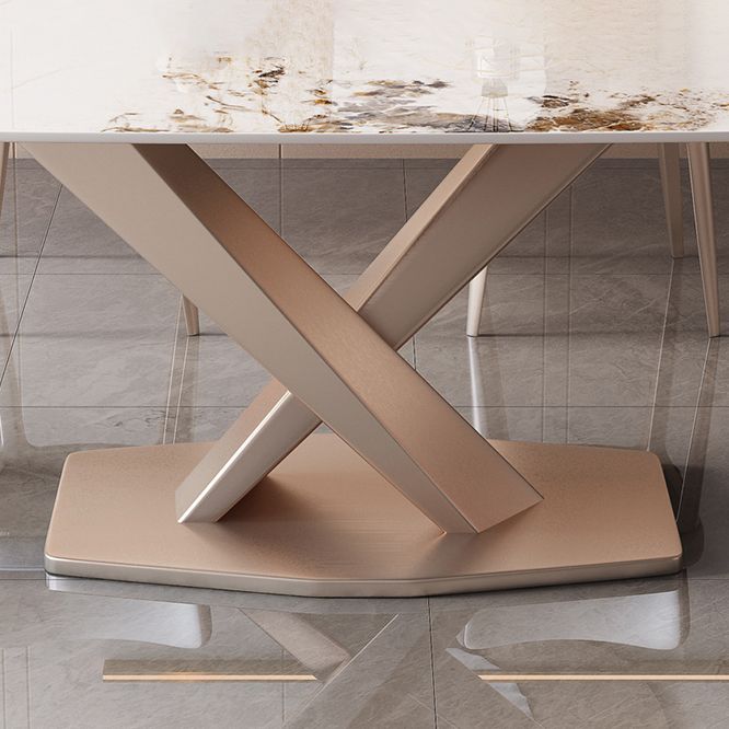 Metal Modern Style Rectangle Dining Table Sintered Stone Top Table for Dining Room Clearhalo 'Dining Tables & Seating' 'Dining Tables' 'dining_table' 'furn' 'furn_dining_table' 'Furniture' 'furniture_dining_table' 'Kitchen & Dining Furniture' 'kitchen' 'kitchen_dining_table' 1200x1200_fb2739f7-9075-4a79-a8ae-36602490232b