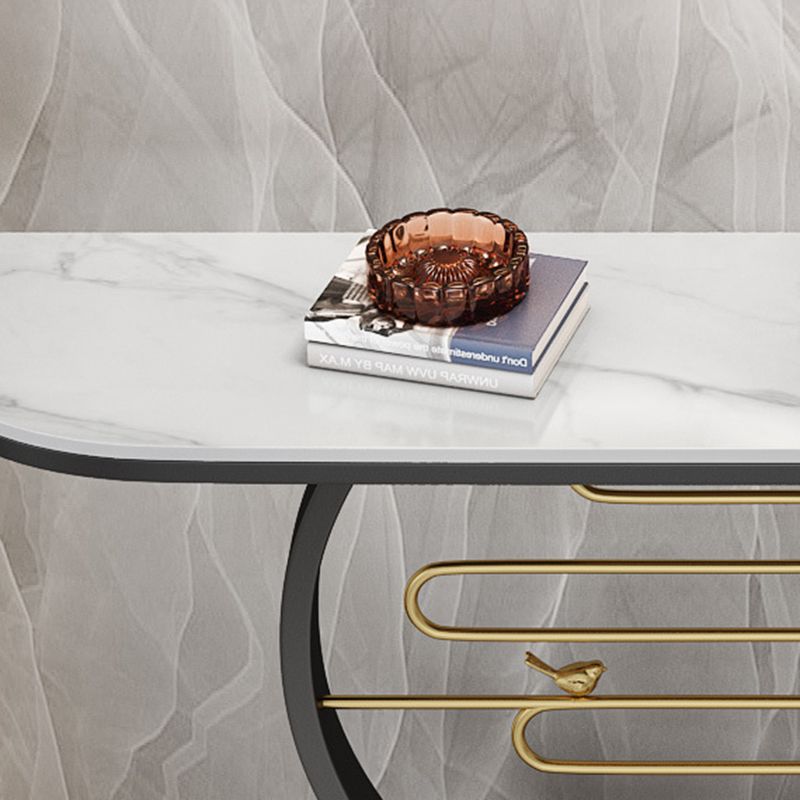 Contemporary Stone Console Sofa Table Half Moon Iron End Table for Hall