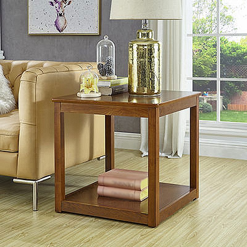 Tavolino in legno quadrato di fattoria marrone/tavolo laterale di divano Walunt con deposito