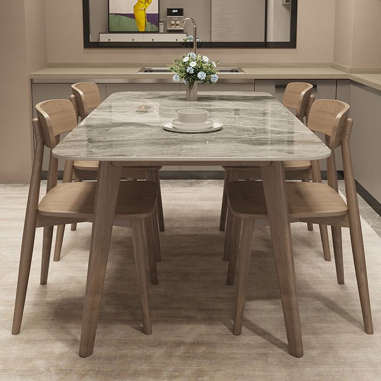 Medieval Modern Sintered Stone Top Dining Table Rectangle Table with Wooden 4 Legs Clearhalo 'Dining Tables & Seating' 'Dining Tables' 'dining_table' 'furn' 'furn_dining_table' 'Furniture' 'furniture_dining_table' 'Kitchen & Dining Furniture' 'kitchen' 'kitchen_dining_table' 1200x1200_fb295bba-e307-46d9-9383-f0f3632e9a80