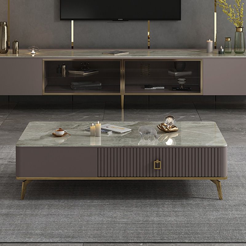 Slate Glam Rectangular Coffee Table 51.2" W 4 Legs Cocktail Table with Drawers Clearhalo 'Coffee & Accent Tables' 'Coffee Tables' 'coffee_tables' 'furn' 'furn_coffee_tables' 'Furniture' 'Living Room Furniture' 1200x1200_fb2a2132-5684-46f9-a518-d85c71f07b22