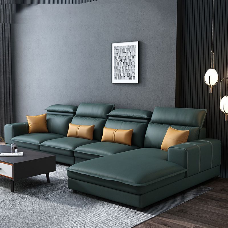 Contemporary Faux Leather L-Shape Sectional with Chaise and Square Arms Clearhalo 'furn' 'furn_sectionals' 'Furniture' 'Living Room Furniture' 'Sectionals' 1200x1200_fb2a4477-329f-4df6-8117-59cd632c480c