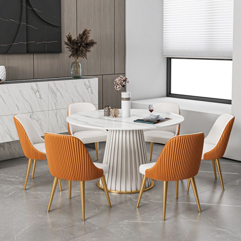 Table à manger ronde contemporaine, plateau en pierre frittée blanche, guéridon pour la maison