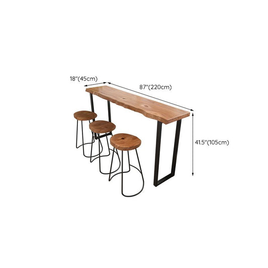 Modern Bar Table Black Iron Solid Wood Pub Table with Double Pedestal for Patio