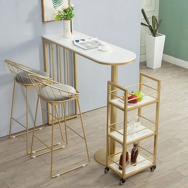 Glam Iron Bar Dining Table with White Stone Top Indoor Bistro Table Fixed Table Clearhalo 'Bar Furniture' 'Bar Tables' 'bar_tables' 'furn' 'furn_bar_tables' 'Furniture' 'furniture_bar_tables' 'Kitchen & Dining Furniture' 1200x1200_fb34d143-2220-4f4e-99c4-520ce05de6ac
