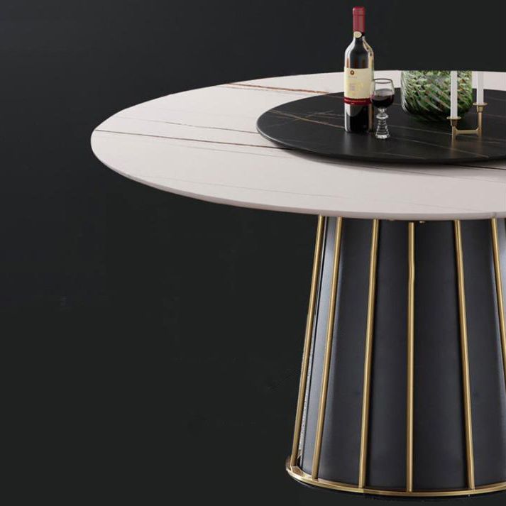 Tavolo da pranzo in pietra rotonda mobili convertibili moderni con base di piedistallo