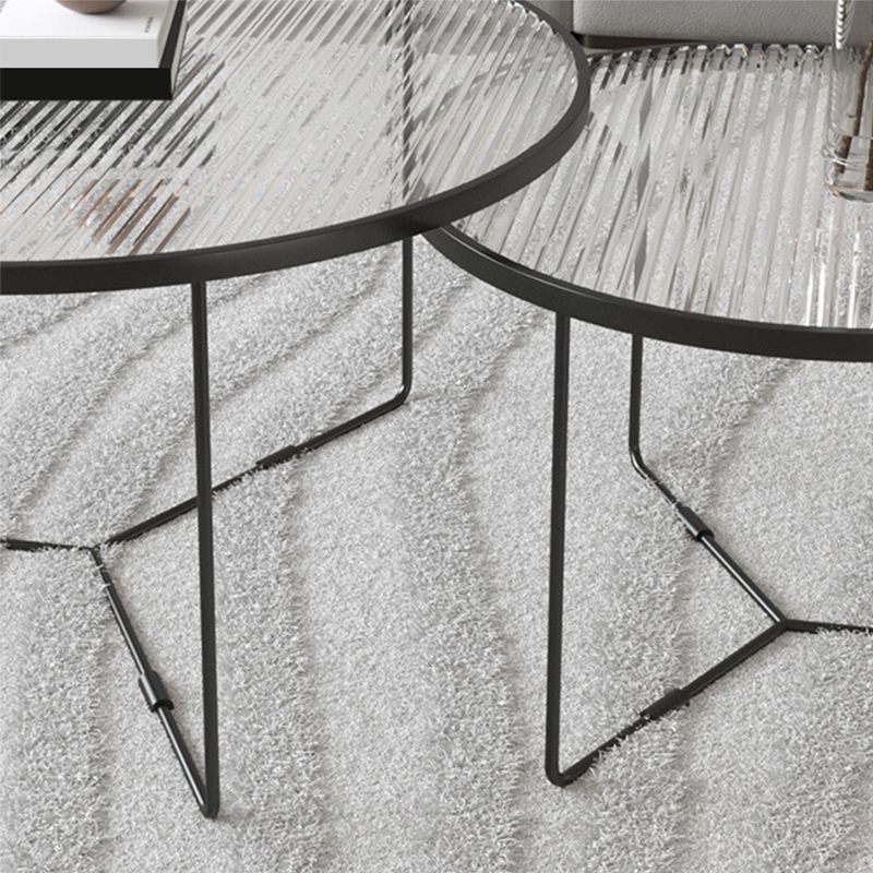 Contemporary Round Glass Top Metal Cross Legs Nesting Coffee Table Clearhalo 'Coffee & Accent Tables' 'Coffee Tables' 'coffee_tables' 'furn' 'furn_coffee_tables' 'Furniture' 'Living Room Furniture' 1200x1200_fb3643b4-e0c1-4154-8757-4005b1625898