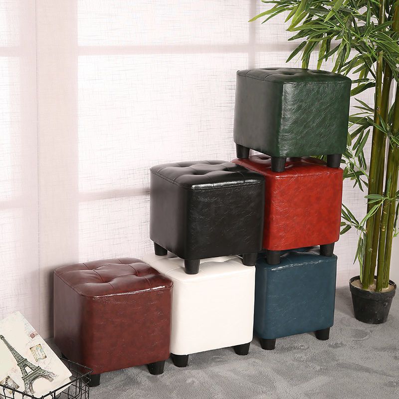 Modern Square Pouf Pure Color Tufted Upholstered Faux Leather Cube Ottoman Clearhalo 'furn' 'furn_ottomans_poufs' 'Furniture' 'Living Room Furniture' 'Ottomans & Poufs' 'ottomans_poufs' 1200x1200_fb36b35c-3cdb-43f9-ae9d-254d1306edc6