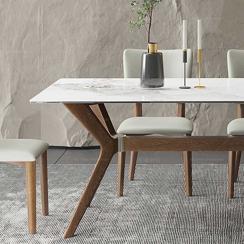Moderner Tisch mit gesinterter Steinplatte, rechteckiger Tisch mit Holzsockel