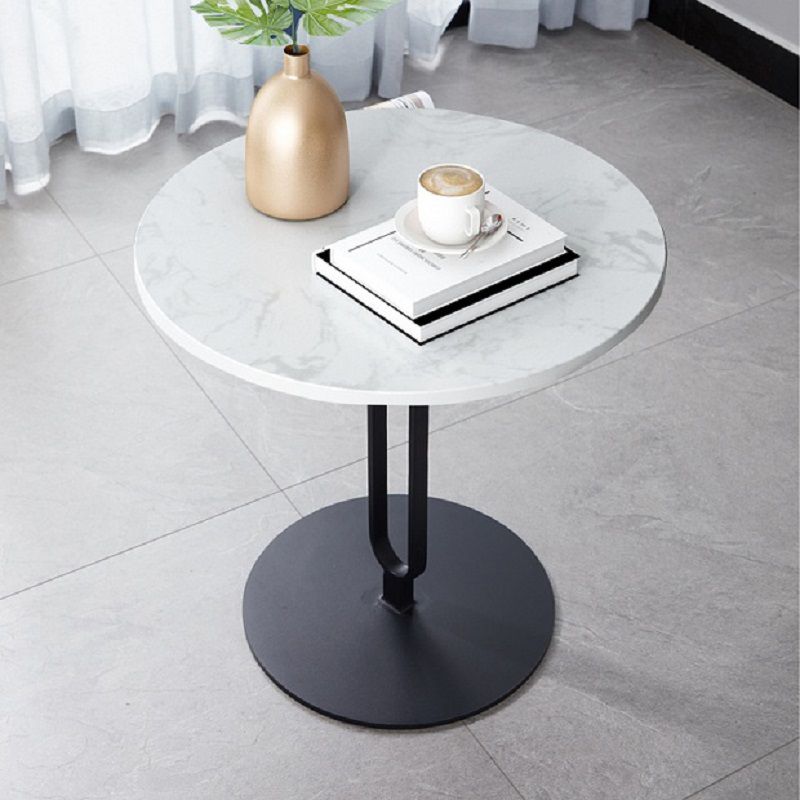 Round Stone Top Coffee Table Pedestal Slate with Metal Leg Modern