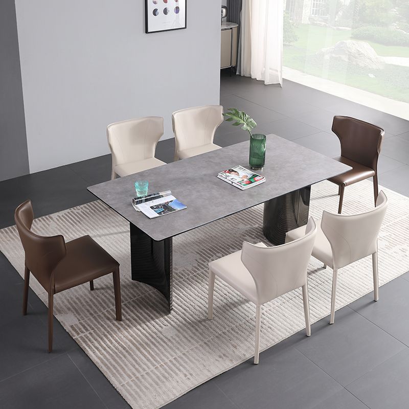 Modern Simple Side Chair Leather Kitchen Dining Chair with Metal Base