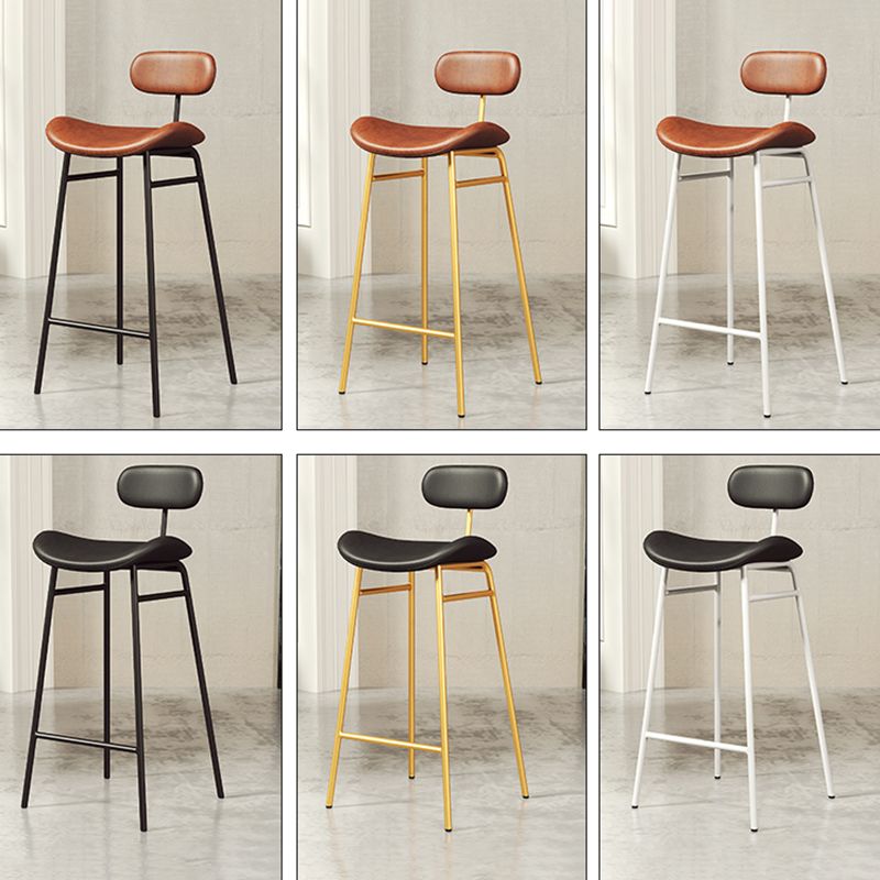 Faux Leather Bar Stools Scandinavian Low Back Armless Barstool with 4 Iron Legs Clearhalo 'Bar Furniture' 'Bar Stools' 'bar_stools' 'furn' 'furn_bar_stools' 'Furniture' 'Kitchen & Dining Furniture' 1200x1200_fb3d58dd-2318-49b2-ba37-0cec8469d0c1