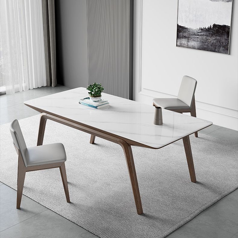 Mesa de comedor rectangular industrial Mesa de piedra sinterizada con patas de madera