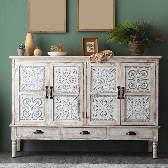 Gabinete de acento industrial con patas y estante de madera gabinete de madera angustiada