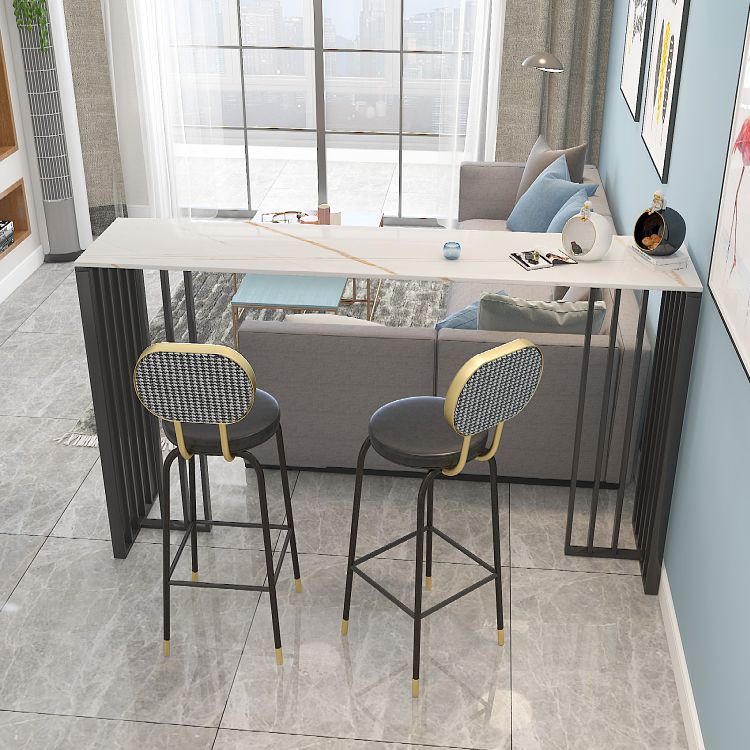 Modern Iron Bar Dining Table with Stone Top Rectangle Indoor Bistro Table Clearhalo 'Bar Furniture' 'Bar Tables' 'bar_tables' 'furn' 'furn_bar_tables' 'Furniture' 'furniture_bar_tables' 'Kitchen & Dining Furniture' 1200x1200_fb4651b5-689d-488d-b3b5-bb4e23138d74