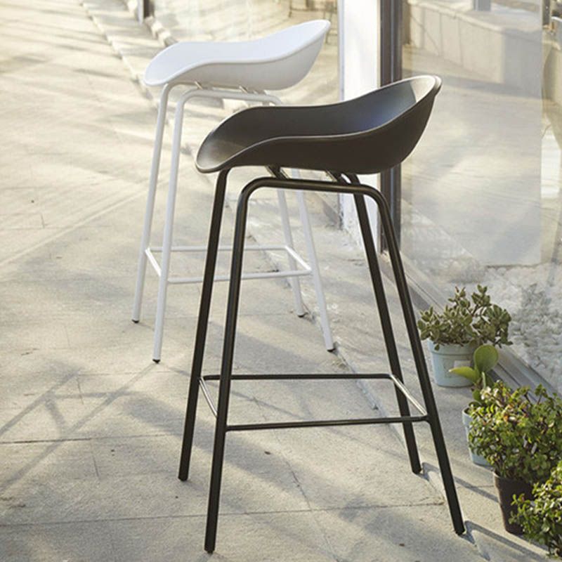 Contemporary Bucket Low Back Plastic Bar Stools with Metal Base