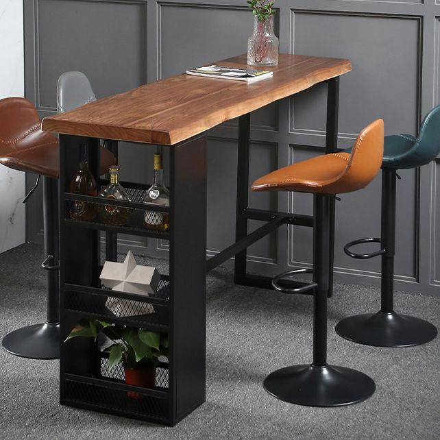 Modern Black Iron Bar Dining Table Rectangle Wood Indoor Bistro Table with Footrest Clearhalo 'Bar Furniture' 'Bar Tables' 'bar_tables' 'furn' 'furn_bar_tables' 'Furniture' 'furniture_bar_tables' 'Kitchen & Dining Furniture' 1200x1200_fb4cd7eb-ad11-469d-ab04-934f17dfc700