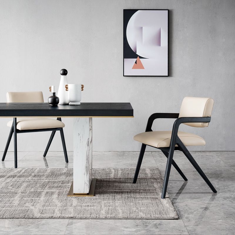 Moderne gepolsterte Armstuhl Haus schwarze Beine fester Holz Essstuhl