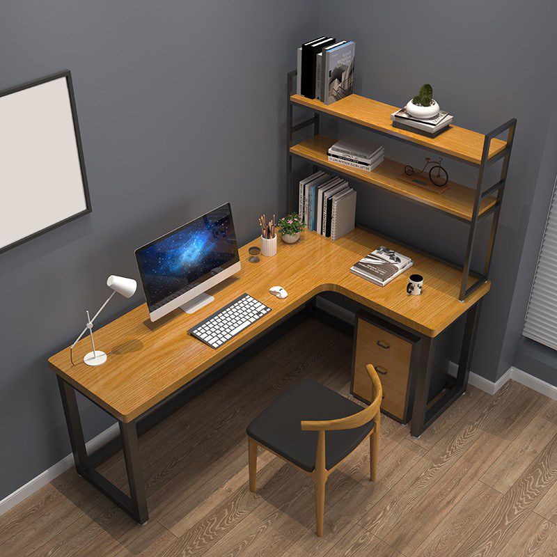 Solid Wood Home Writing Table Industrial L-Shape Fixed Working Table Clearhalo 'furn' 'furn_office_desk' 'Furniture' 'Office Desks' 'Office Furniture' 'office_desk' 1200x1200_fb525adc-a1d9-4272-94a7-3f9d70dedf79