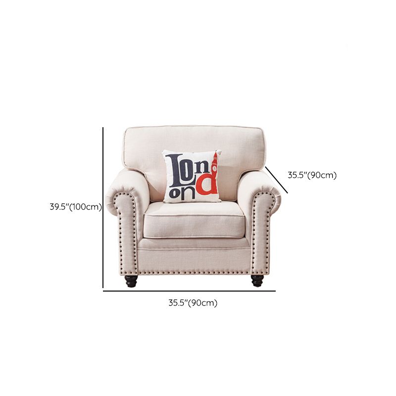 French Country White Cushions Rolled Arm Living Room Seating