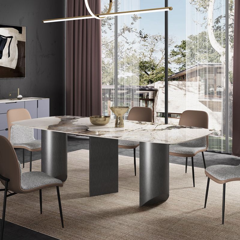 Tavolo da tavola in pietra sinterizzata da rettangolo moderno tavolo da base in metallo grigio