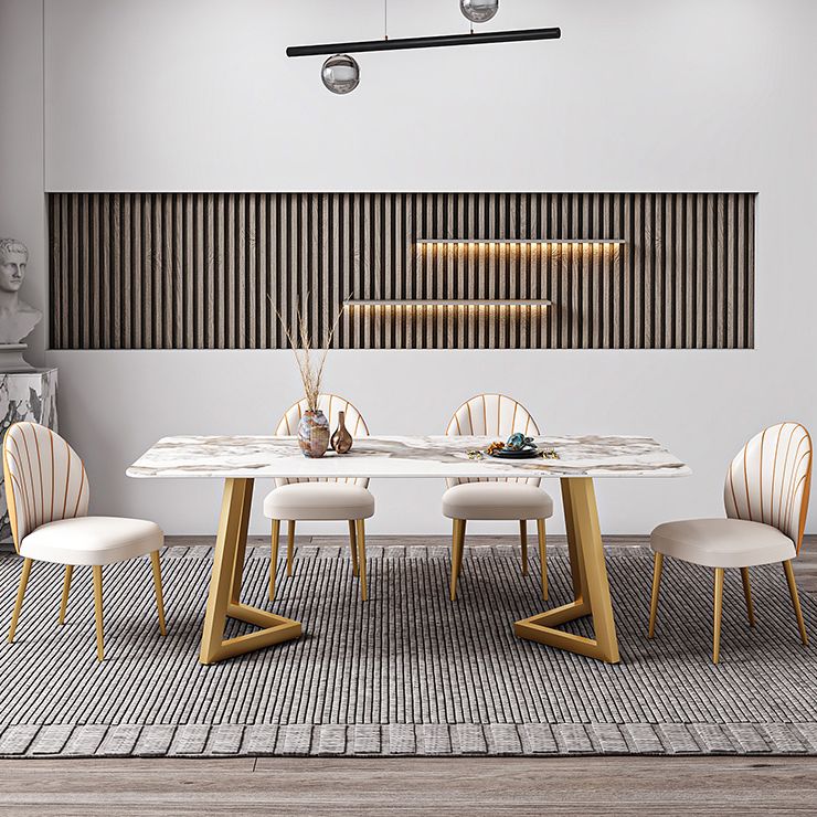 Iron and Slate Table Glam Style Simple Home Rectangular Dining Table Clearhalo 'Dining Tables & Seating' 'Dining Tables' 'dining_table' 'furn' 'furn_dining_table' 'Furniture' 'Kitchen & Dining Furniture' 1200x1200_fb55afe3-edce-4761-9571-e4bd79a33fa0