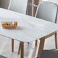 White Dining Table with Trestle Base Modern Natural Frame Dinner Room Kitchen Table