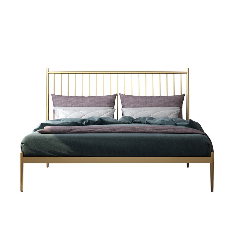 Metal and Wood Standard Bed Rectangular Slat Bed with Headboard