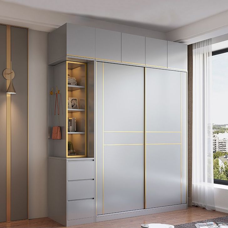 Grijze kleur garderobe armoire houten zachte close deur garderobe kast met 2-ladel