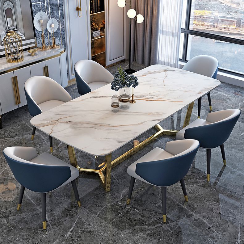 Sintered Stone White Tone Dining Table Glam Trestle Base Table for Dining Room Clearhalo ' dining_table' 'Dining Tables & Seating' 'Dining Tables' 'furn' 'furn_dining_table' 'Furniture' 'furniture_dining_table' 'Kitchen & Dining Furniture' 'kitchen&dining_furn' 'kitchen' 'kitchen_dining_table' 1200x1200_fb5cc19c-bb7e-438e-9c8f-6708fda8fd7d