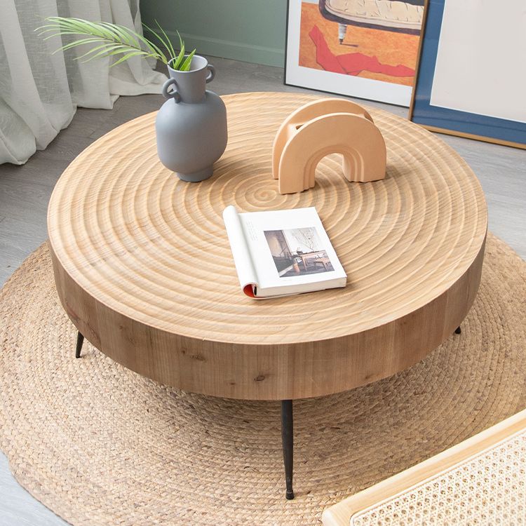 Round Sold Wooden Coffee Table with Black Base and Brone Top Clearhalo 'Coffee & Accent Tables' 'Coffee Tables' 'coffee_tables' 'furn' 'furn_coffee_tables' 'Furniture' 'Living Room Furniture' 1200x1200_fb5d394d-7614-4338-b132-f2cee30fbb8d