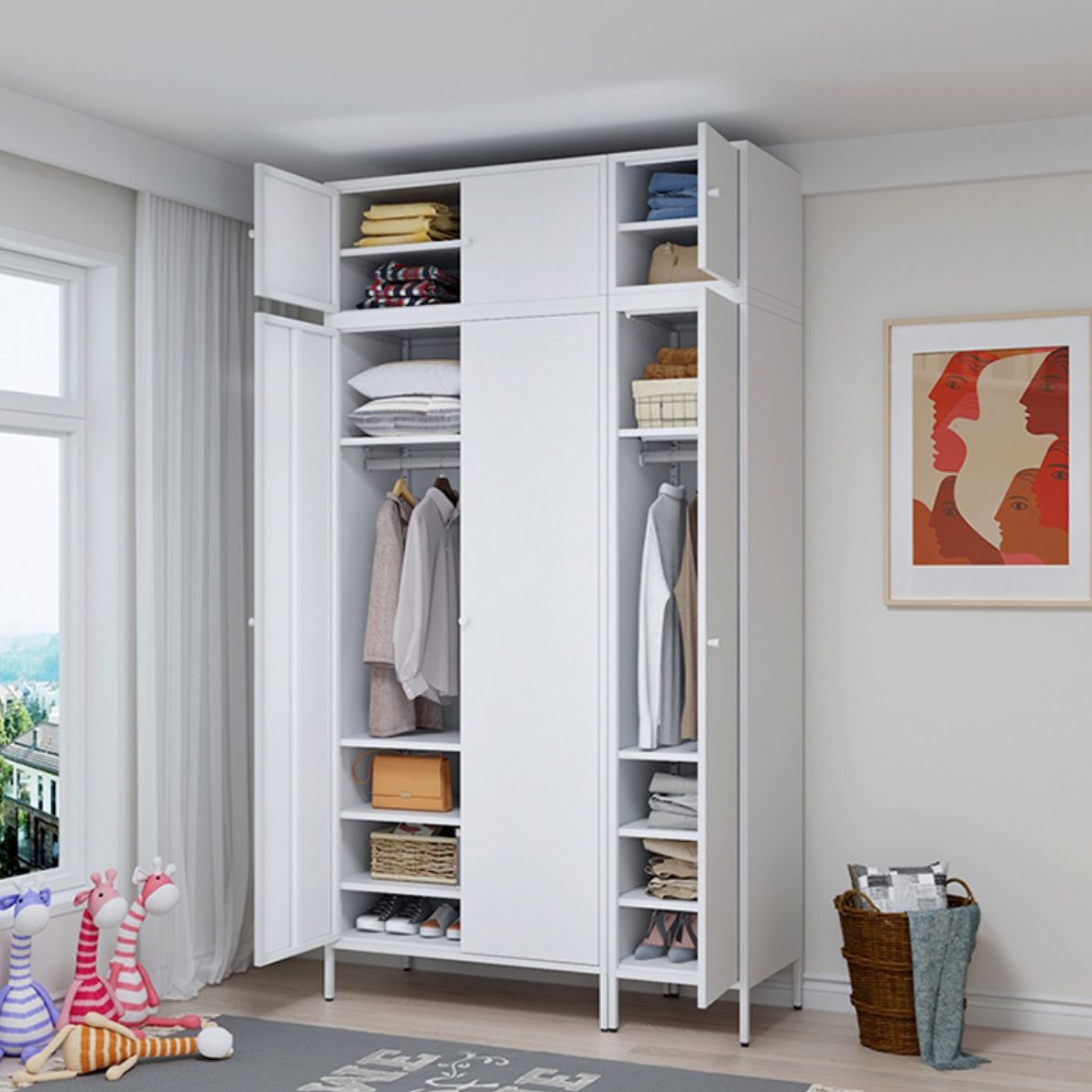 Metallic Finish Cabinet with Legs Contemporary Metal Wardrobe for Home Clearhalo 'Armoires & Wardrobes' 'armoires_wardrobes' 'Bedroom Furniture' 'furn' 'furn_armoires_wardrobes' 'Furniture' 1200x1200_fb5f350c-cdb4-4efd-9f64-0e3fb959881b