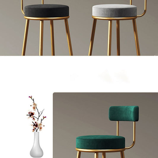 Nordic Armless Backrest Counter Stool Iron Kitchen Bar Stool with Velvet Cushion Clearhalo 'Bar Furniture' 'Bar Stools' 'bar_stools' 'furn' 'furn_bar_stools' 'Furniture' 'furniture_bar_stools' 'Kitchen & Dining Furniture' 1200x1200_fb60e2c1-0417-40cd-875b-d36416fdc7d1