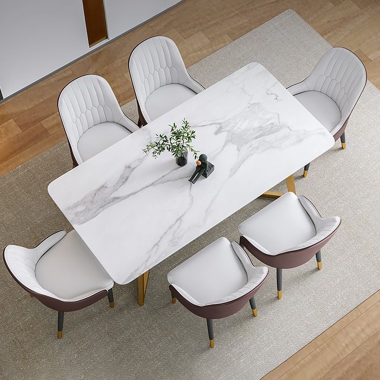 Glam Iron Dinette Set 1/2/4/5/7 Pieces Rectangle Sintered Stone Top Dining Table Set