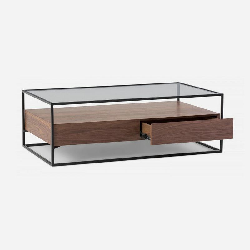 17.7" H Modern Rectangle Glass Coffee Table Metal Frame Cocktail Table with Storage Clearhalo 'Coffee & Accent Tables' 'Coffee Tables' 'coffee_tables' 'furn' 'furn_coffee_tables' 'Furniture' 'Living Room Furniture' 1200x1200_fb647445-e47a-4220-8ce4-ad34289d56f1