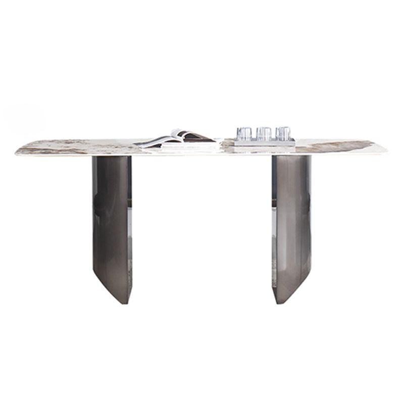Sintered Stone Modern Rectangle Table Modern Kitchen Table with Double Pedestal in Grey Clearhalo ' dining_table' 'Dining Tables & Seating' 'Dining Tables' 'furn' 'furn_dining_table' 'Furniture' 'furniture_dining_table' 'Kitchen & Dining Furniture' 'kitchen&dining_furn' 'kitchen' 'kitchen_dining_table' 1200x1200_fb67b63b-7003-4e68-822c-dea5268957f1