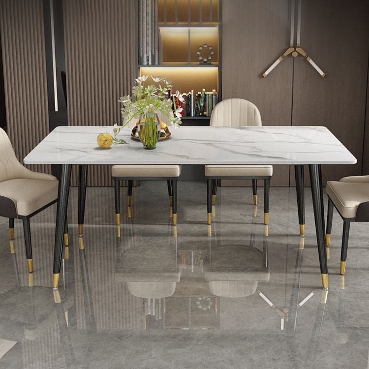 Contemporary Fixed Faux Marble Dining Room Table with 4 Black Metallic Legs Kitchen Dining Set Clearhalo 'Dining Room Sets' 'Dining Tables & Seating' 'dining_room_set' 'furn' 'furn_dining_room_set' 'Furniture' 'furniture_dining_room_set' 'Kitchen & Dining Furniture' 'kitchen&dining_furn' 'kitchen' 1200x1200_fb681b7c-fdec-4d58-9a7d-27def14ba7f8