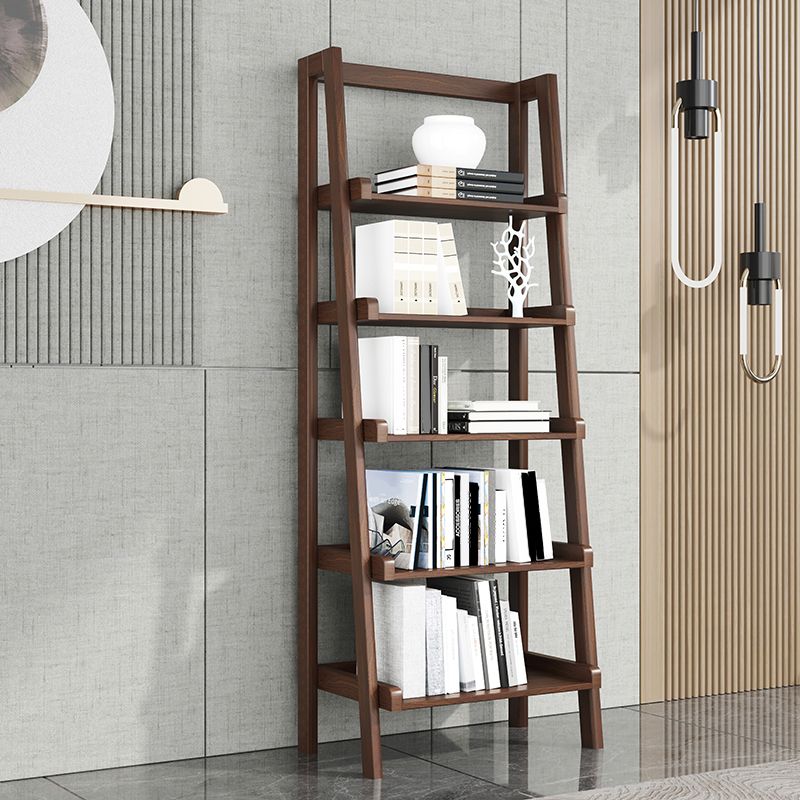 Open Back Walnut Bookcase Contemporary Ladder Bookshelf with Shelves Clearhalo 'Bookcases' 'furn' 'furn_bookcases' 'Furniture' 'Office Furniture' 1200x1200_fb6976fc-6c16-475c-829a-639b51e42bac