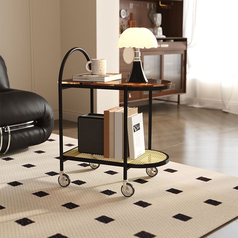 23.62" Wide Metal Side Table Oval Glass Top Sofa Side Accent Table